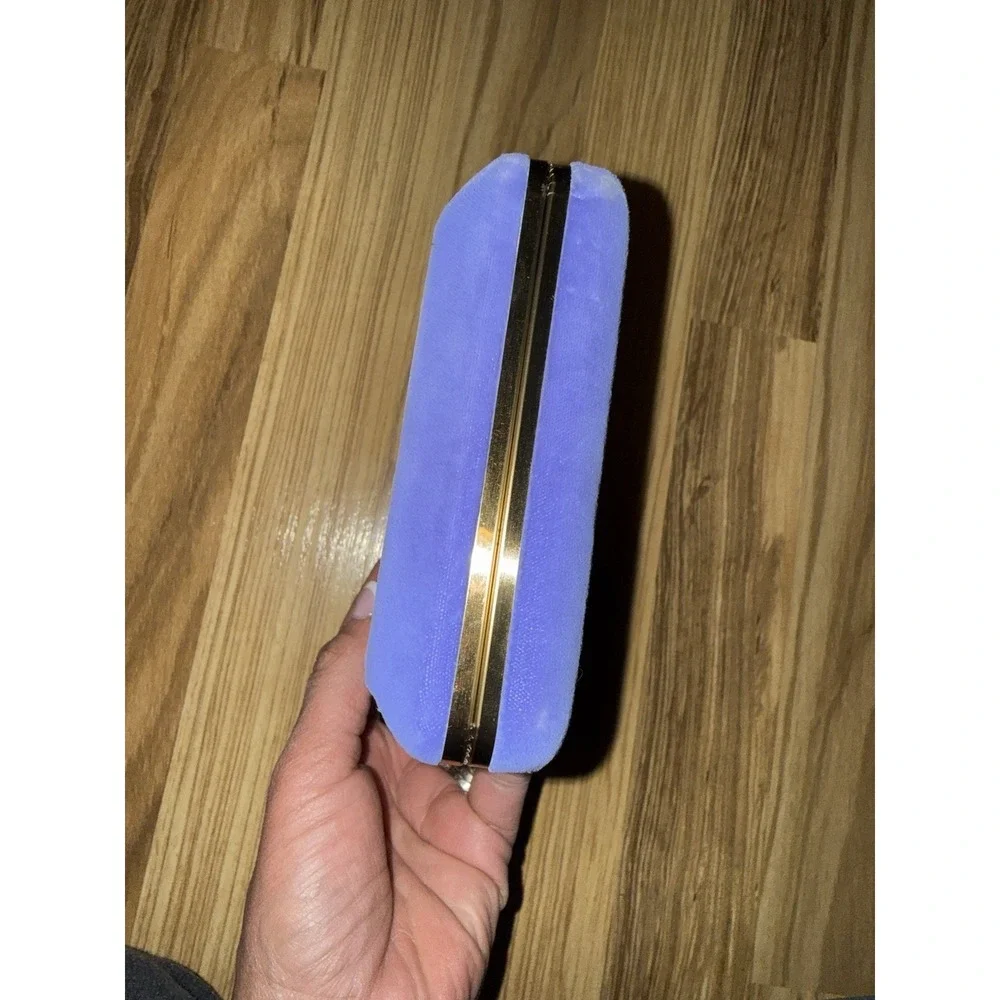 Vintage Prestige Clamshell Jewelry Travel Box Purple Blue Velvet Mid-century